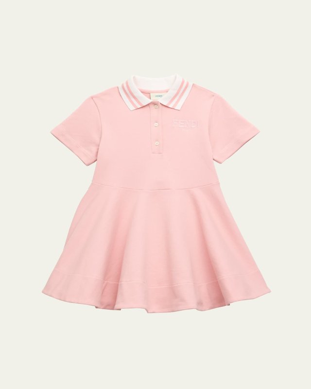 Girl's Embroidered Logo-Print Polo Dress, Size 8-12